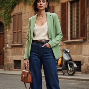 Jones NY Mint Green Leather Jacket Size L